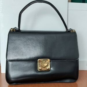 Salvatore Ferragamo Black Leather Satchel with Gold Accents